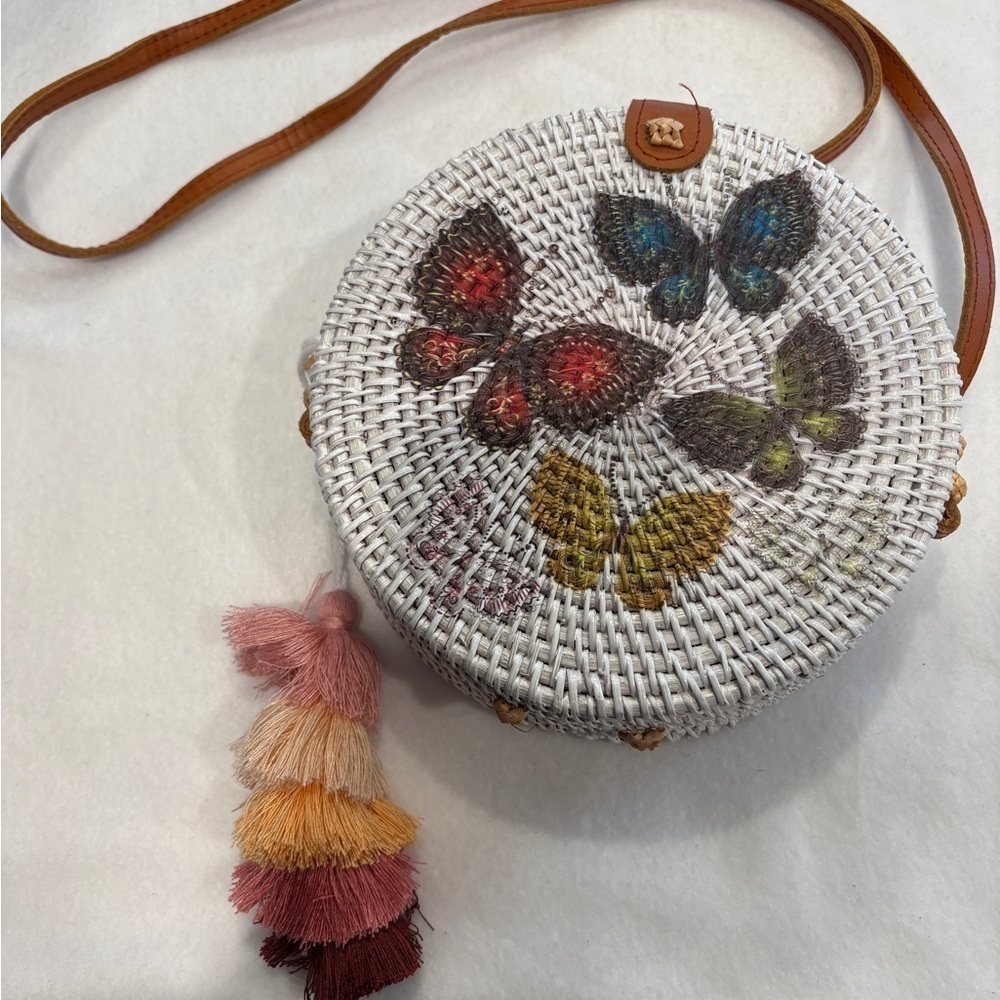 Round Woven Butterfly Crossbody Bag